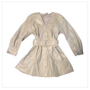 ZARA Faux Leather Belted Jacket Medium Beige Vegan Leather Trench Style